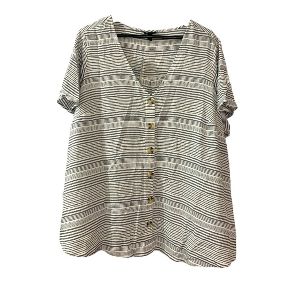Torrid NEW Stripe Blouse 2X Blue White Esther Button V-neckline Business Casual